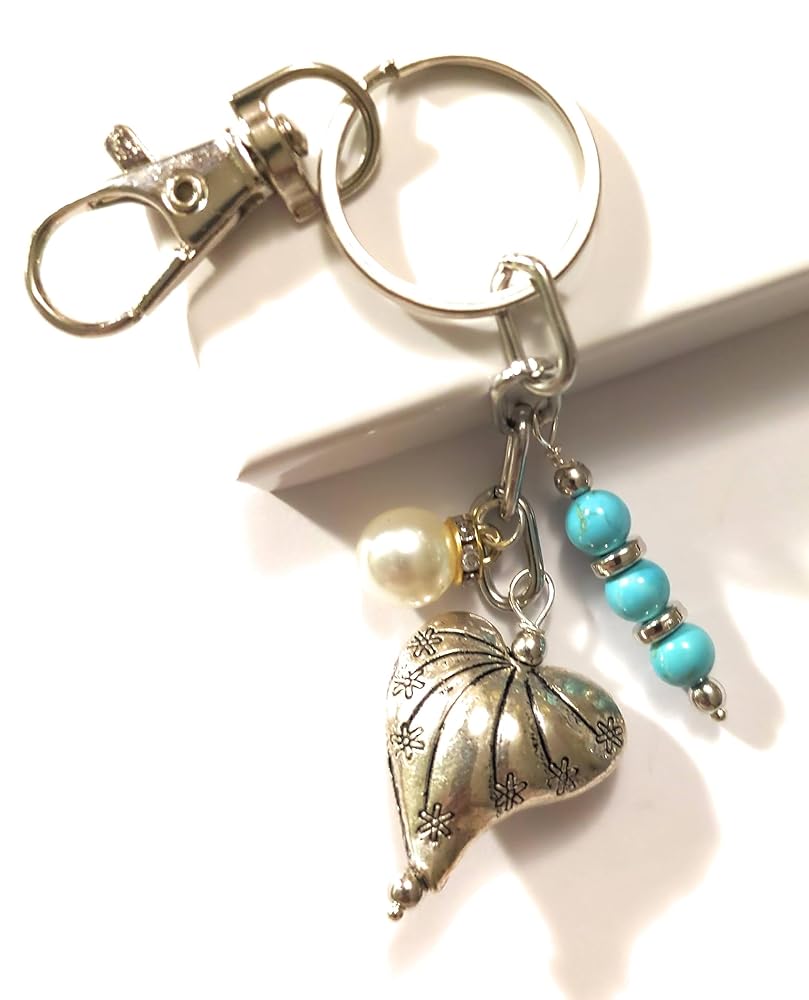 Amazon.com: Silver Heart Backpack Charm Keychain Turquoise
